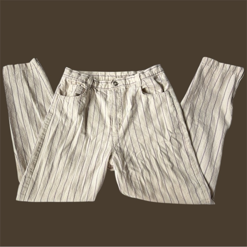 Vintage 90s Shades High Waisted Pinstripe Conductor Style Tapered pants